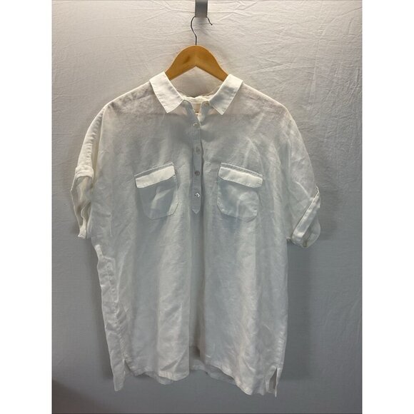 Tommy Bahama Womens White Short-Sleeve‎ Linen Boxy popover oversized Size XL - Picture 1 of 12